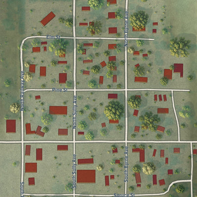 Close-up of the map of Agar, South Dakota print showing street and building detail