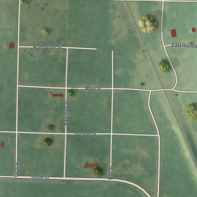 Close-up of the map of Stotesbury, Missouri print showing street and building detail
