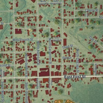 Close-up of the map of Sumner, Iowa print showing street and building detail
