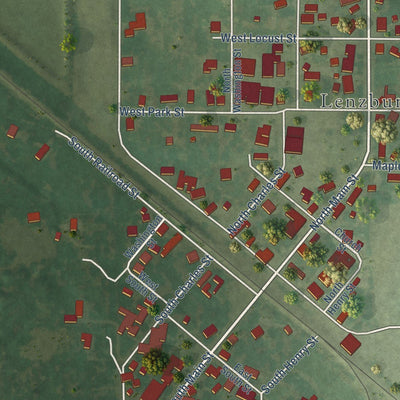Close-up of the map of Lenzburg, Illinois print showing street and building detail