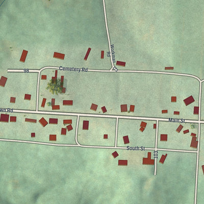 Close-up of the map of Fultonham, Ohio print showing street and building detail