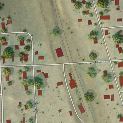 Close-up of the map of Broadview, Montana print showing street and building detail