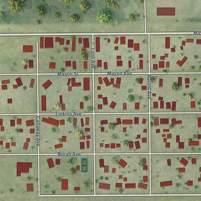 Close-up of the map of Tovey, Illinois print showing street and building detail