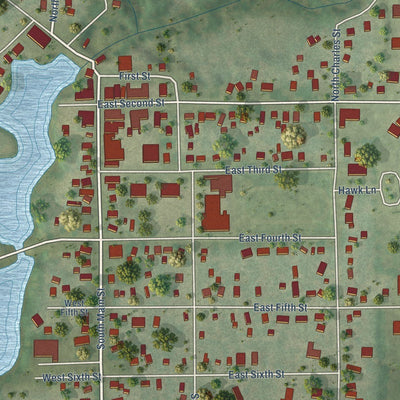 Close-up of the map of Westfield, Wisconsin print showing street and building detail