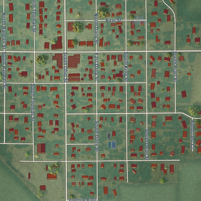 Close-up of the map of Mount Hope, Kansas print showing street and building detail