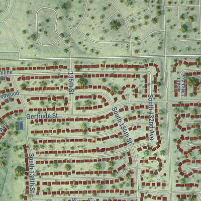 Close-up of the map of Chalco, Nebraska print showing street and building detail