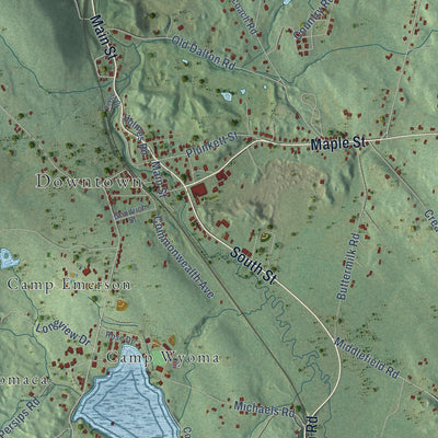Close-up of the map of Hinsdale, Massachusetts print showing street and building detail