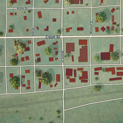 Close-up of the map of Thedford, Nebraska print showing street and building detail