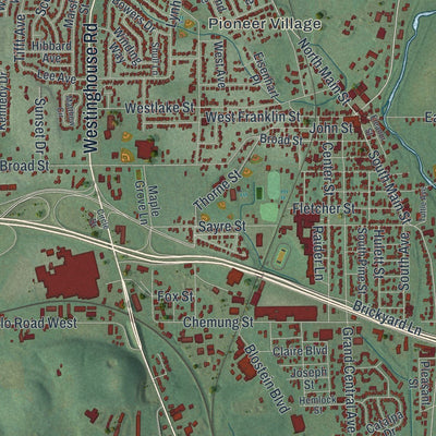 Close-up of the map of the Town of Horseheads, New York print showing street and building detail