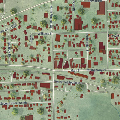 Close-up of the map of Lewiston, Minnesota print showing street and building detail
