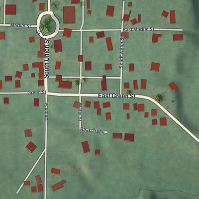 Close-up of the map of Leesville, Ohio print showing street and building detail