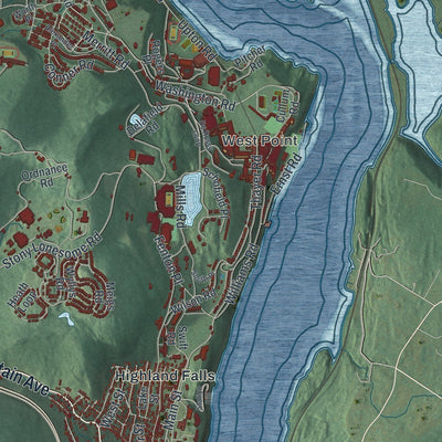 Close-up of the map of Highlands, New York print showing street and building detail