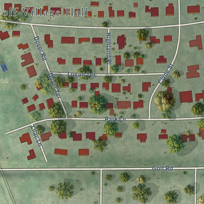 Close-up of the map of Golf, Illinois print showing street and building detail