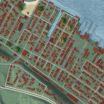 Close-up of the map of Highlands, New Jersey print showing street and building detail