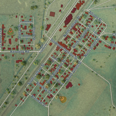 Close-up of the map of Elkhart, Illinois print showing street and building detail