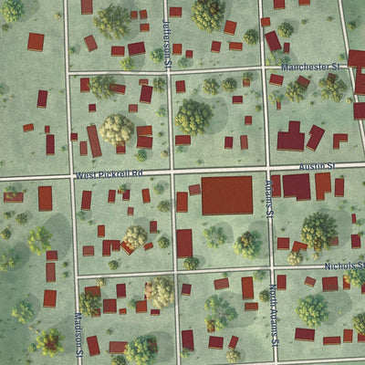 Close-up of the map of Pickrell, Nebraska print showing street and building detail