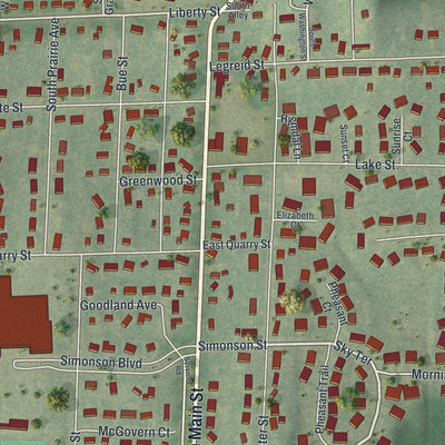 Close-up of the map of Deerfield, Wisconsin print showing street and building detail