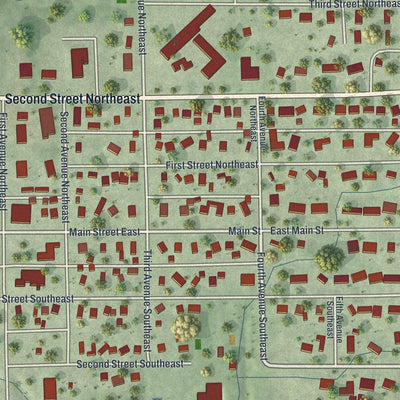 Close-up of the map of Hayfield, Minnesota print showing street and building detail