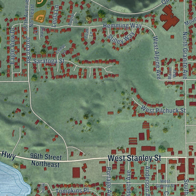 Close-up of the map of Granite Falls, Washington print showing street and building detail