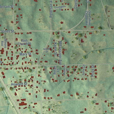 Close-up of the map of Thorsby, Alabama print showing street and building detail
