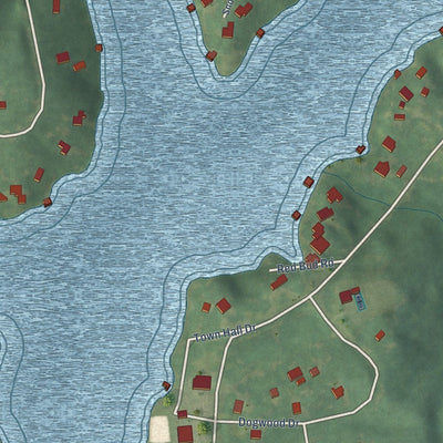 Close-up of the map of Snow Lake Shores, Mississippi print showing street and building detail