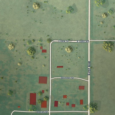 Close-up of the map of Cooperton, Oklahoma print showing street and building detail
