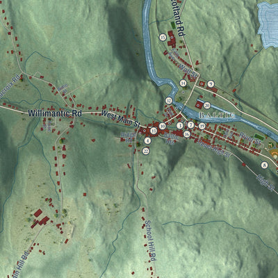 Close-up of the map of Sprague, Connecticut print showing street and building detail