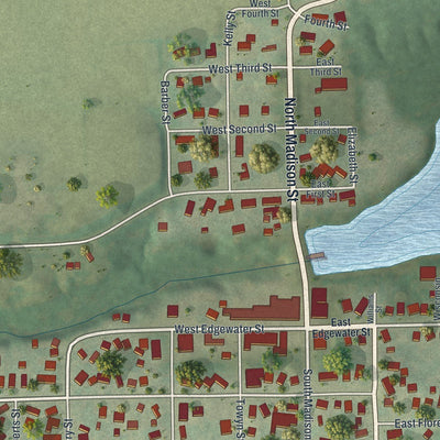 Close-up of the map of Cambria, Wisconsin print showing street and building detail