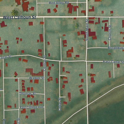Close-up of the map of Luxora, Arkansas print showing street and building detail