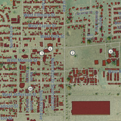 Close-up of the map of Tolleson, Arizona print showing street and building detail