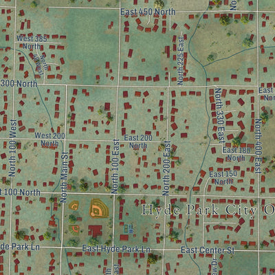 Close-up of the map of Hyde Park, Utah print showing street and building detail