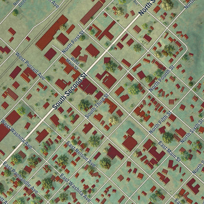 Close-up of the map of Canadian, Texas print showing street and building detail