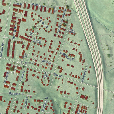 Close-up of the map of Dunn Loring, Virginia print showing street and building detail