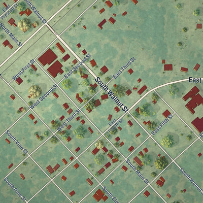 Close-up of the map of Emmet, Arkansas print showing street and building detail