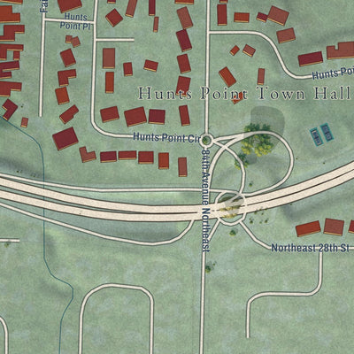Close-up of the map of Hunts Point, Washington print showing street and building detail