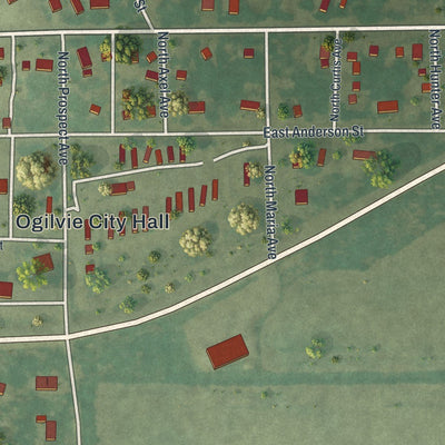 Close-up of the map of Ogilvie, Minnesota print showing street and building detail
