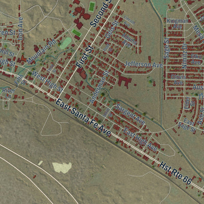 Close-up of the map of Grants, New Mexico print showing street and building detail