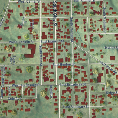 Close-up of the map of Mount Carroll, Illinois print showing street and building detail