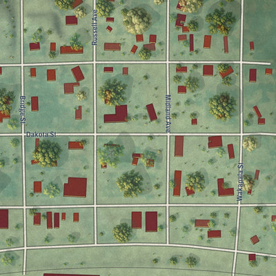 Close-up of the map of Midland, South Dakota print showing street and building detail