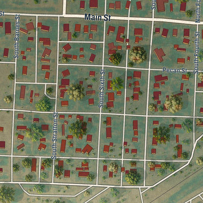 Close-up of the map of Texhoma, Oklahoma print showing street and building detail