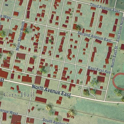 Close-up of the map of Richardton, North Dakota print showing street and building detail
