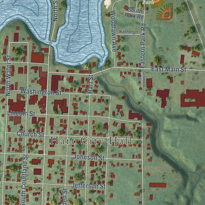 Close-up of the map of Hart, Michigan print showing street and building detail