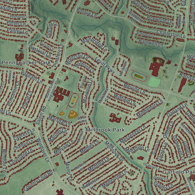 Close-up of the map of Willingboro, New Jersey print showing street and building detail