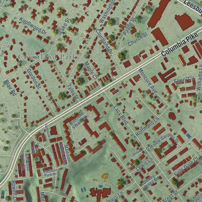 Close-up of the map of Bailey's Crossroads, Virginia print showing street and building detail
