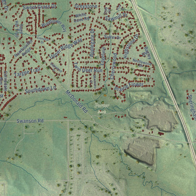 Close-up of the map of Roscoe, Illinois print showing street and building detail