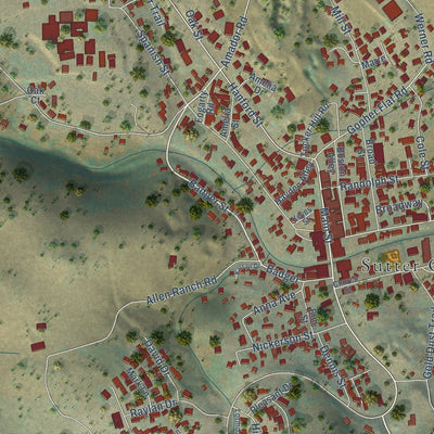 Close-up of the map of Sutter Creek, California print showing street and building detail