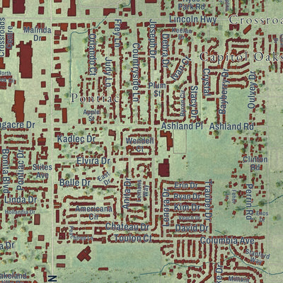 Close-up of the map of Fairview Heights, Illinois print showing street and building detail