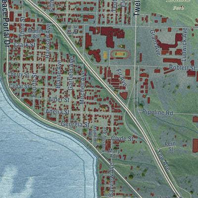 Close-up of the map of Blaine, Washington print showing street and building detail