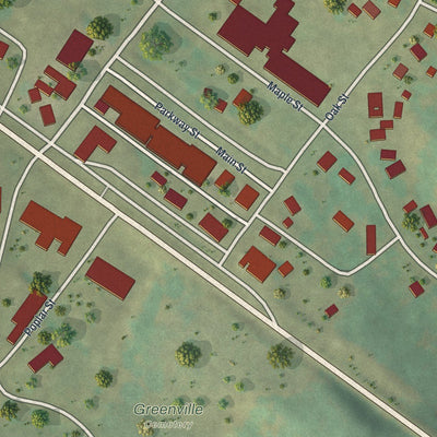 Close-up of the map of Greenville, Missouri print showing street and building detail