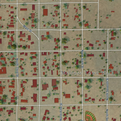 Close-up of the map of Melrose, New Mexico print showing street and building detail